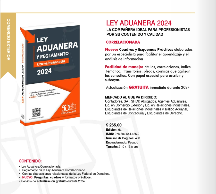 LEY ADUANERA Y REGLAMENTO 2024 ISEF GRUPO CORPORATIVO LUDP & BETTY BOOK